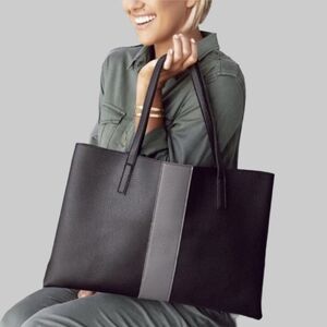 Vince Camuto Luck Vegan Pebbled Leather Carryall Tote Bag - Black and Gray